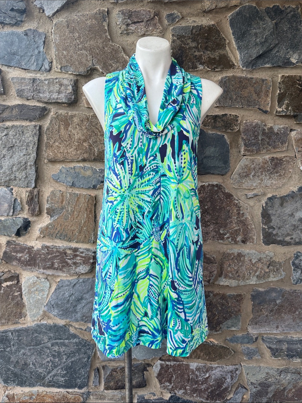 Lilly Pulitzer Blue and Green Cowl Neck Swim Coverup